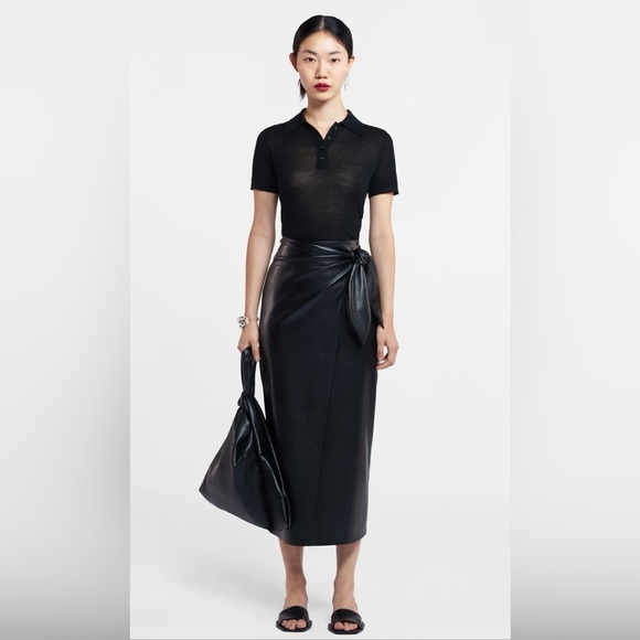 Nanushka NWT Amas Okobo‎ Alt Vegan Faux Leather Sarong Skirt Black XL Classic - Picture 1 of 11